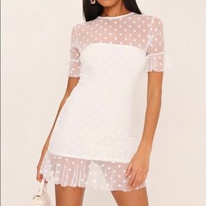 White Mesh Polka Dot Bodycon Dress